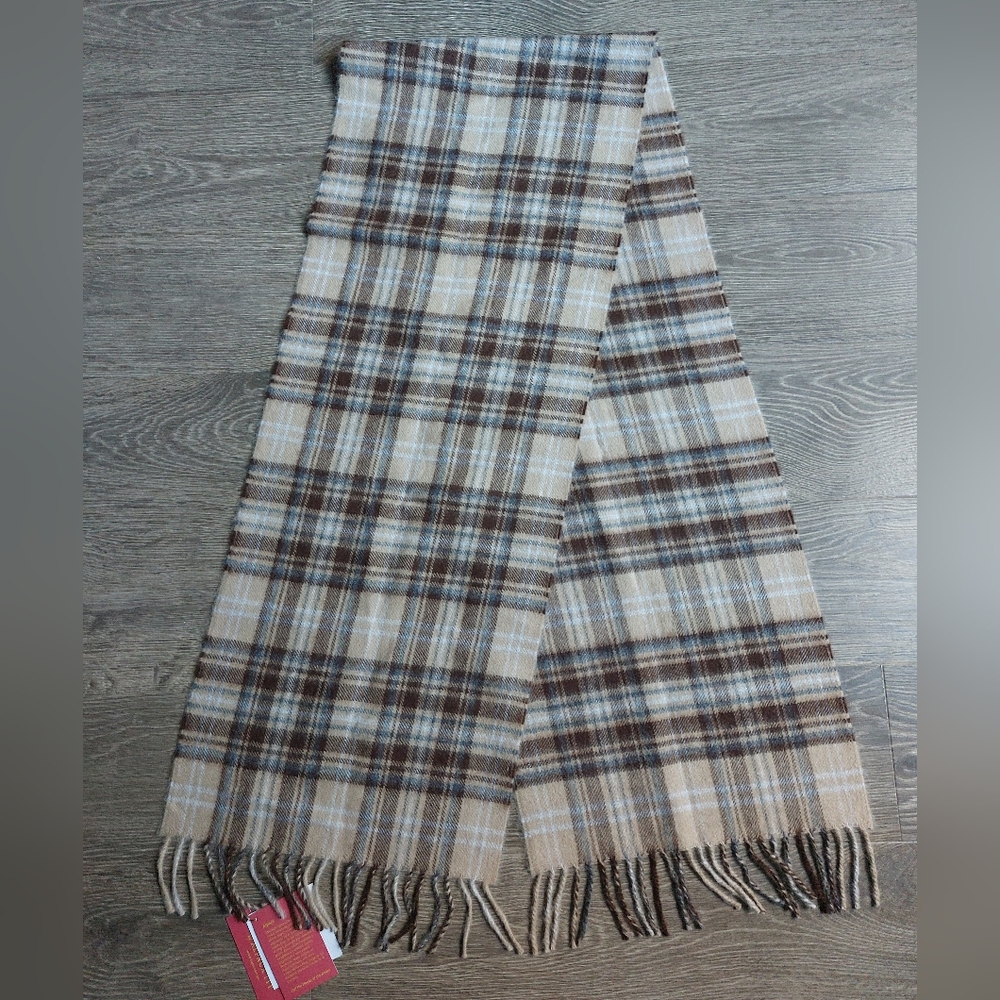 Kuna baby alpaca plaid scarf in neutral earth tone colours NEW